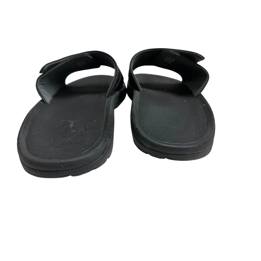 OluKai Nalu Slide Mens Black Sandals Size 9 Adjustable Strap Flip Flop